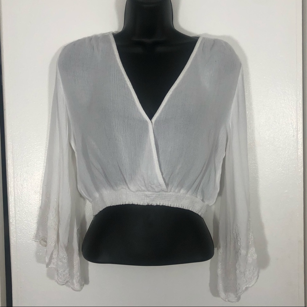 Fashion Nova White Crop Top with Romantic Sleeves